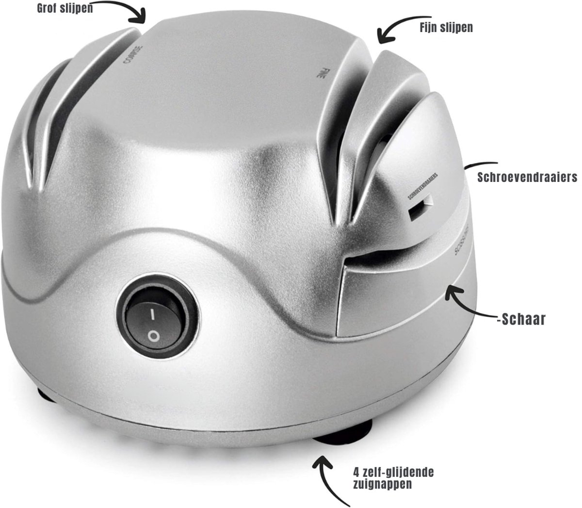 Quvo® Elektrische messenslijper - Messenslijper - Messenslijpers - Messenslijper elektrisch - Grijs- ‎14 cm x 15 cm x 9 cm