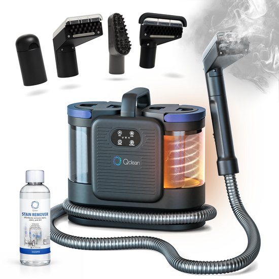 Qclean® Tapijtreiniger PRO - 4-in-1 Vlekkenreiniger Met Stoomfunctie - Zelfreinigend - Tapijtreiniger Stofzuiger- Zetelreiniger Stoomreiniger- Bank reiniger- Reinigingsmachine- Matrasreiniger - Waterstofzuiger - Incl. Schoonmaakmiddel