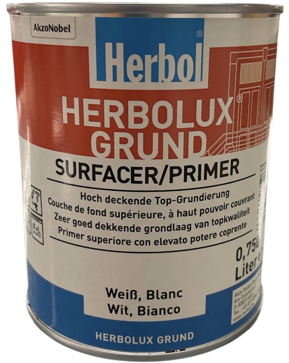 Herbol Herbolux Grund - Grondlaag en tussenlaag - Hout en diverse ondergronden - Solventbasis - 0.75 L - Wit