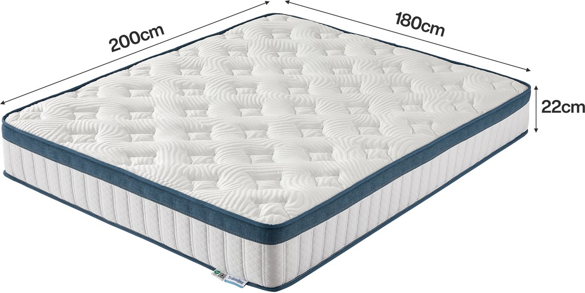 Tribesigns Pocketveringmatras - Matras 180x220 - 22cm dik - Binnenveringmatras met Gel-Traagschuim - met Oeko TEX Certificaat - 7 Zone Orthopedisch Matras - Pocketveringmatras Gemiddelde Hardheid H3 thumbnail 2