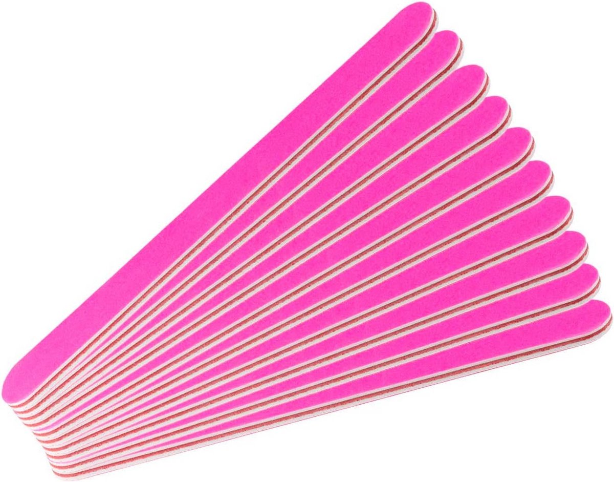 Nagelvijl Set 10 Stuks - 240/240 Korrel - 2-Zijdig Recht - 240/240 Korrel - Pink - Nagelverzorging - 10 Stuks