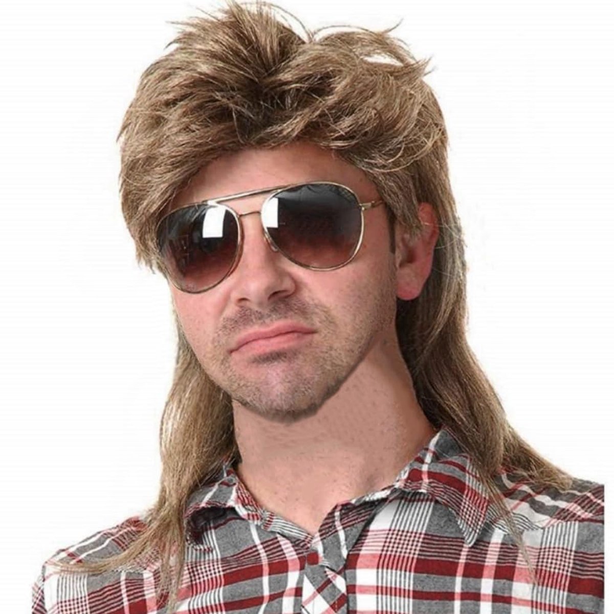 Daity Een herenpruik met mullet-kapsel, lichtbruin, retro jaren 70/80 disco rock krullende punk feest Halloween cosplay kostuum pruik (lichtbruin).