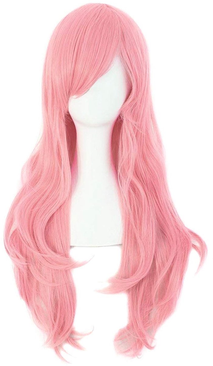 Daity 1 anime pruik, 70 cm lang krullend haar, cosplay pruik (roze)