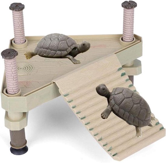 Schildpad Zonnebankplatform Schildpad Oprit Ladder Met Zuignappen Aquarium Water Levensecht Groen Gras Rustterras Klim Rust Dok Voor Reptiel Kikkerpier
