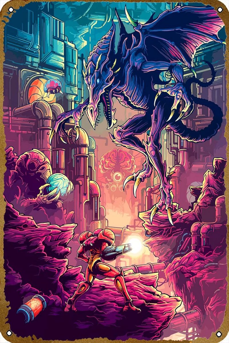 Tinnen wandbord videogameheld - 30 x 20 cm - metaal poster voor gaming decor en geschenk