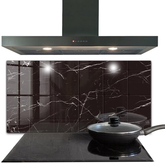 Tulup Dosseret Cuisine - Texture Marbre Noir Écran Anti-éclaboussures Cuisine - 120 x 60 cm - Dosseret Cuisine Verre Noir - Textures et Motifs Plaque Anti-éclaboussures Cuisine - Dosseret Plaque de Cuisson - Dosseret Plaque de Cuisson