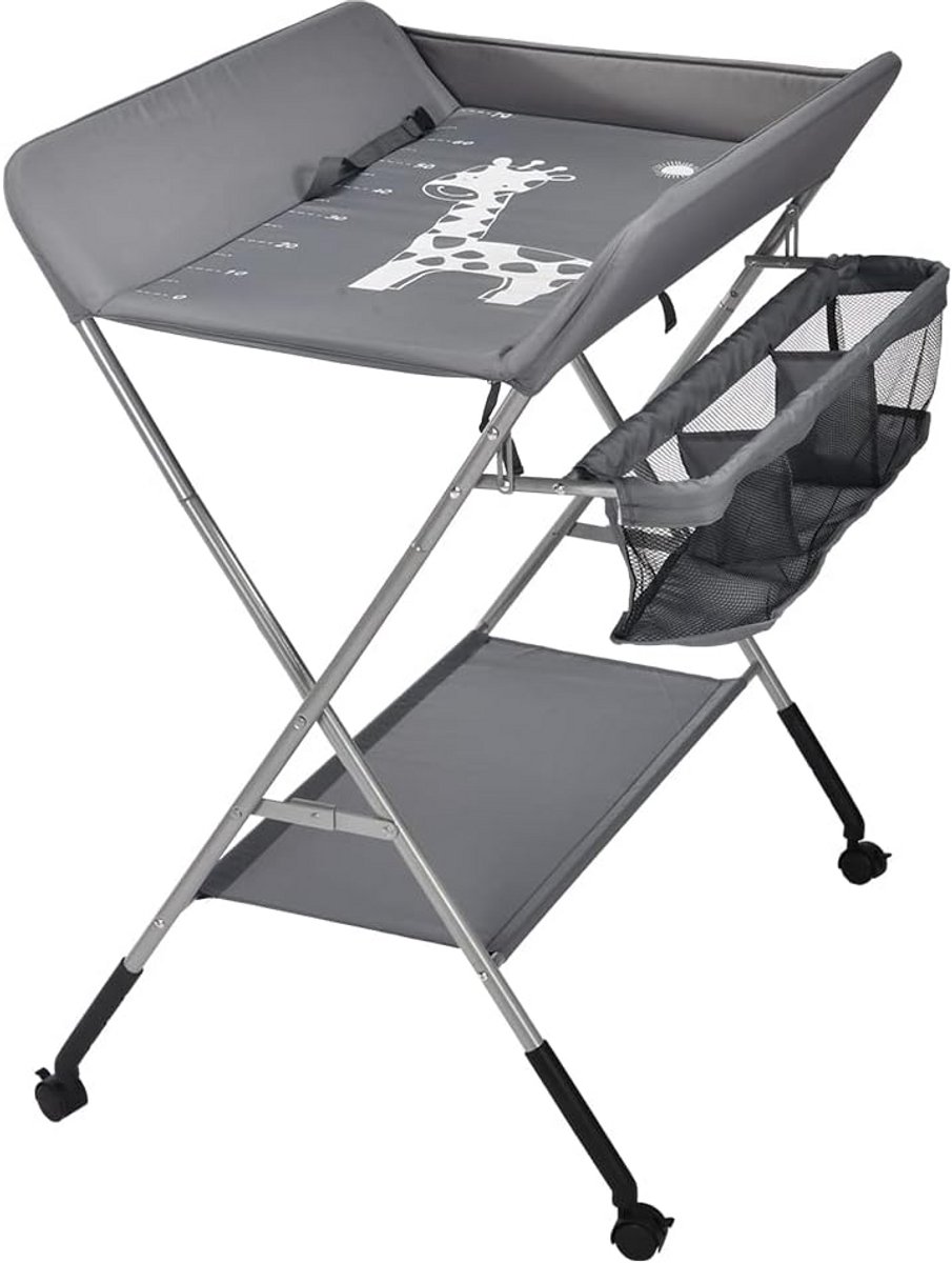 Multifunctionele Baby Verzorgingstafel - Opvouwbaar met Ruime Opbergruimte en Waterafstotend 600D Oxford Doek - 80 * 65 * 99cm (Donkergrijs)