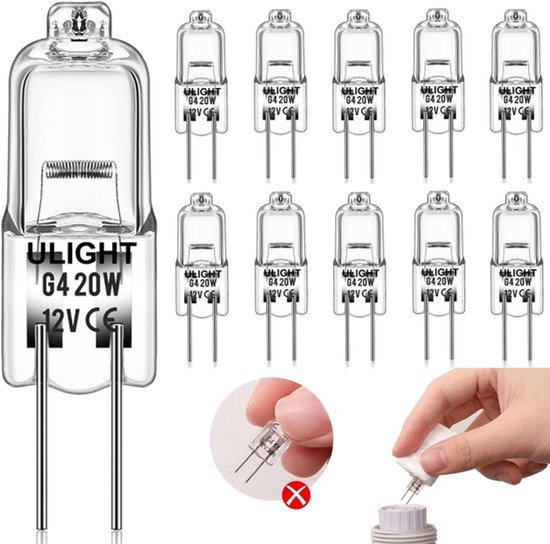 ULIGHT® 12-STUKS - G4 HALOGEEN LICHTBRON - 20 WATT - 12V - WARM WIT - DIMBAAR