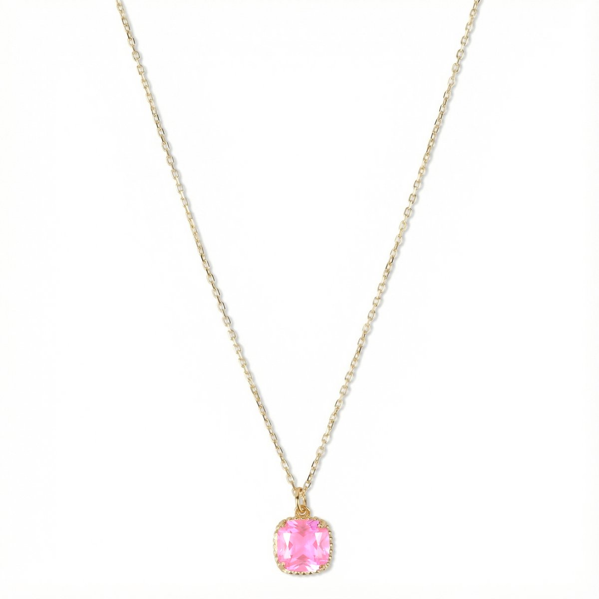 Petit Comité - Dames Ketting Geboortesteen Oktober – Rozenkwarts Hanger - 925 sterling Zilver - 18k gold plated