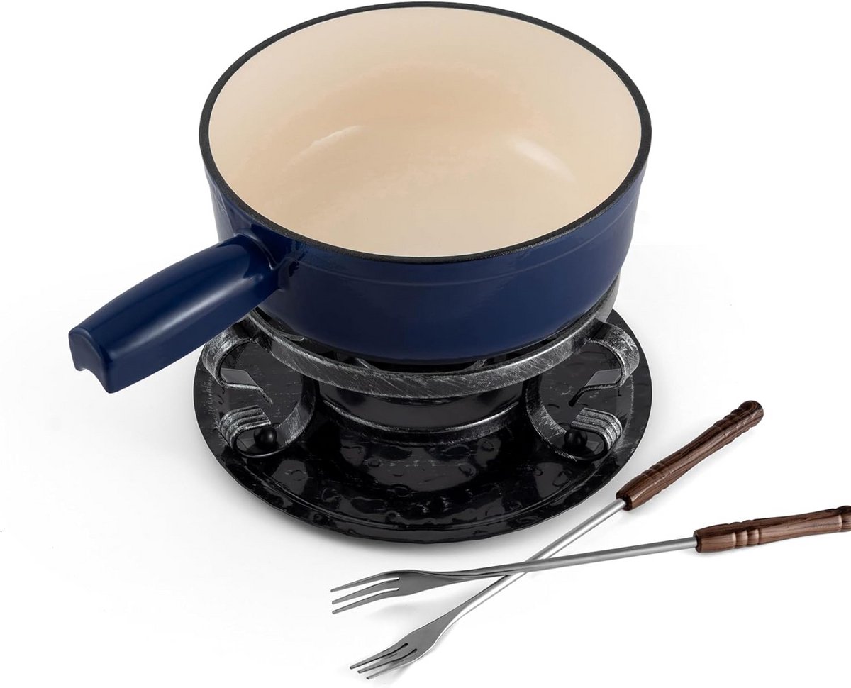 Luxe Gietijzeren Kaasfondue Set 9-Delig voor Alle Warmtebronnen