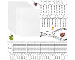 250-Delig Krimpfolie Knutselpakket - 12 Krimp Folie Vellen 20*14.5cm met Acrylstiften/Oorbel Haakjes/Sleutelringen/Gaatjestang/Hangers - Krimpie Dinkie Dimpie Knutselen Pakket voor Jongens/Meisjes - Sieraden/Oorbellen/Sleutelhangers Maken Knutselset