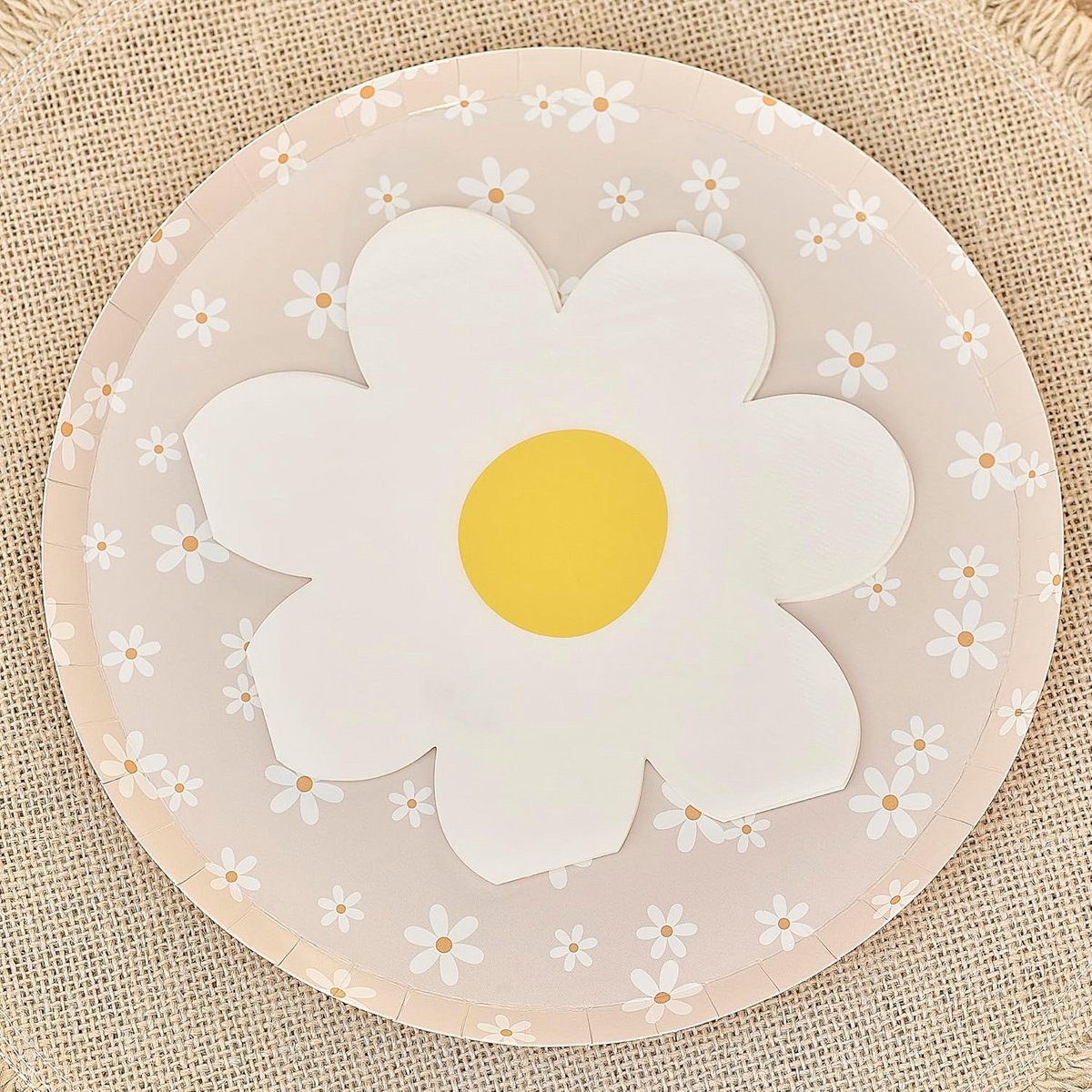 Set van 8 Pastelkleurige Bloemvormige Papieren Servetten - Feestartikelen