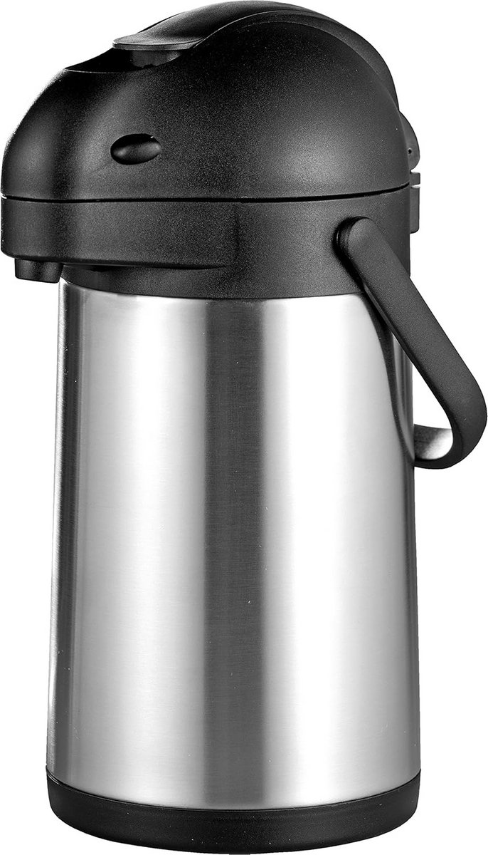 RVS Thermoskan met Pompsysteem en Draaibaar Onderstel - Zwart/Zilver