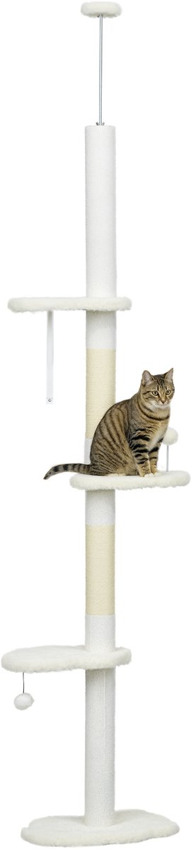 PawHut Krabpaal voor Katten, Spaanplaat - 48x32x255cm - Wit