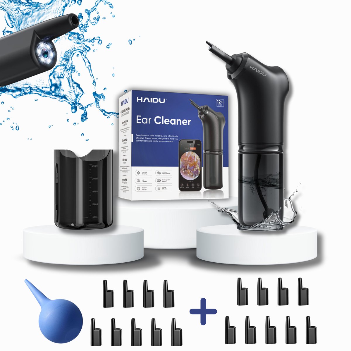 HAIDU Oorreiniger Pro + Oor Luchtblazer & 18 Oortips – Oorsmeer Verwijderaar met Camera – Oorspuit – Ear Cleaner – Premium Plus