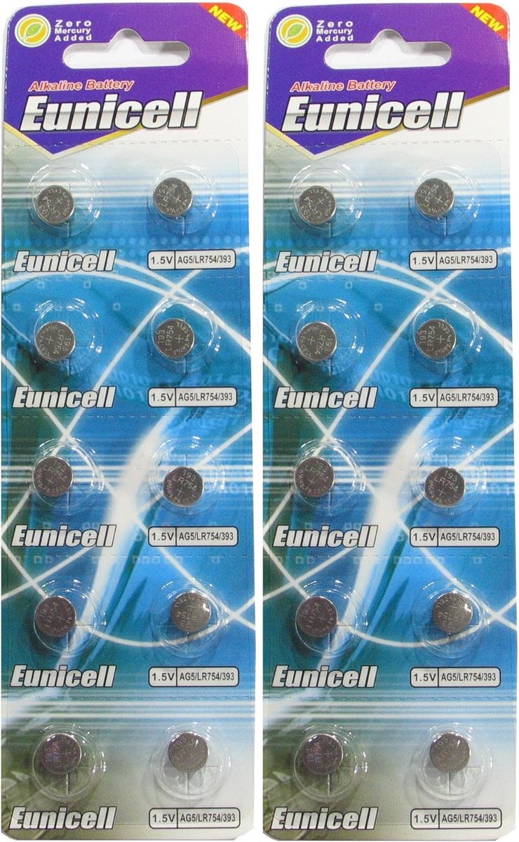 20 Stuks Knoopcelbatterijen AG5/393/LR48 - Lange Houdbaarheid en Kwikvrij