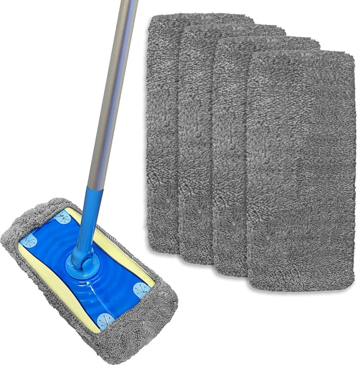 Set van 4 Herbruikbare Microvezel Dweilpads voor Laminaat en Vloeren