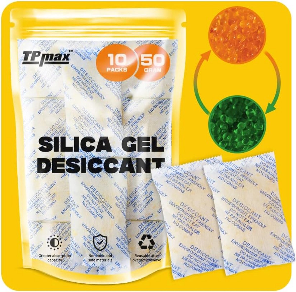 10x Droogmiddel Silicagel Zakjes (50g) - Herbruikbare Vochtvreters met Kleurindicator