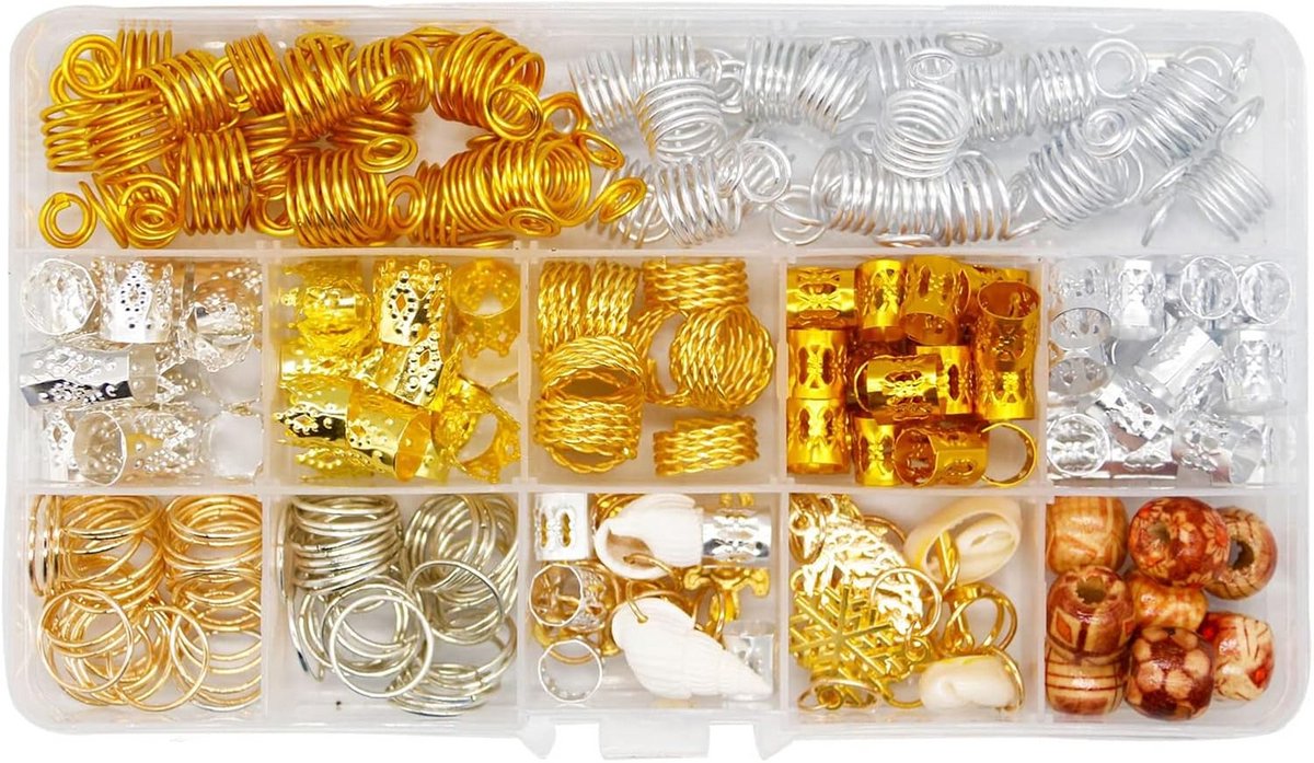 238-Delige Set Haaraccessoires voor Vlechten en Dreadlocks - Zilver en Goud
