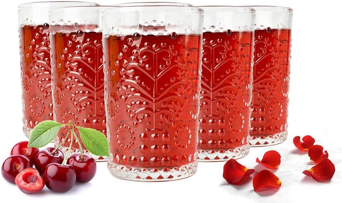 Set van 6 drinkglazen 330 ml met reliëf voor sap en cocktails