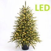Premfy Kunstkerstboom in pot 90 cm - Natural Green - Realistisch / Natuurlijk ogende Kerstboom - Groen - PVC en PE takken - Inclusief pot - Ø 65 cm - Kleine - Mini Kerstboom in Pot - Pot Tree - Inclusief verlichting - 96 LED Lampjes met 8 Functies