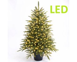 Premfy Kunstkerstboom in pot 90 cm - Natural Green - Realistisch / Natuurlijk ogende Kerstboom - Groen - PVC en PE takken - Inclusief pot - Ø 65 cm - Kleine - Mini Kerstboom in Pot - Pot Tree - Inclusief verlichting - 96 LED Lampjes met 8 Functies