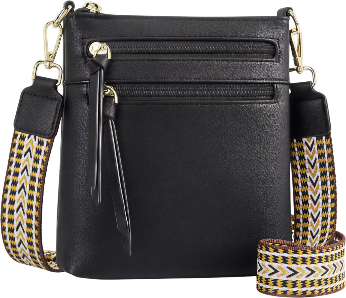 Stijlvolle Casual Dames Crossbodytas – Retro Multifunctionele Telefoontas, Schoudertas voor Werk, Reizen en Dagelijks Gebruik – Dubbele Ritssluiting & Eenvoudig Design-Zwart
