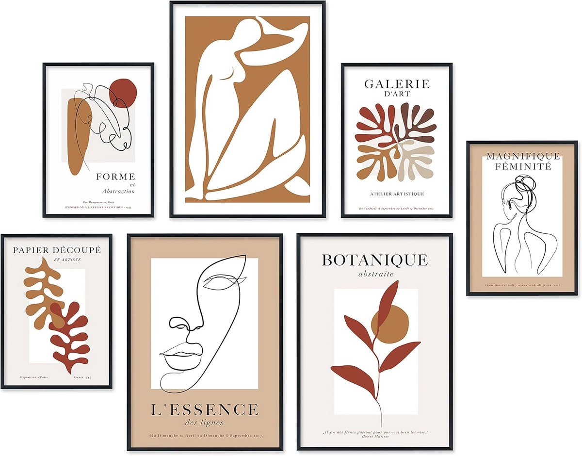 Set van 7 Bijpassende Wandposters voor Collage - Decoratieve Afbeeldingen in A3 en A4 Formaat