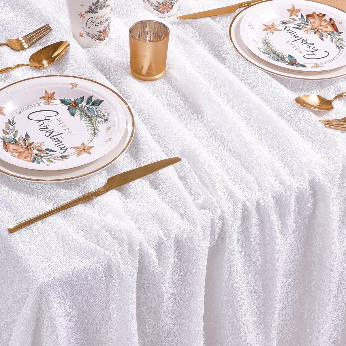 Luxe Witte Tafelkleed Rechthoekig met Pailletten voor Feest, Bruiloft en Diner