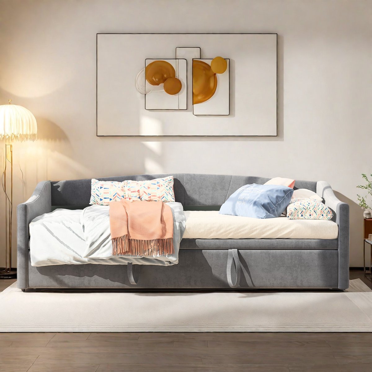 ROSAHQNDA Opklapbare slaapbank 90/180x200 cm - Multifunctionele twee-in-één slaapbank - Eenpersoons/tweepersoons gestoffeerd bed - Fluweelzacht logeerbed - grijs (Verzonden in 2 pakketten)
