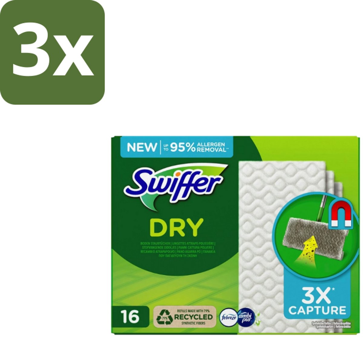 3 x Swiffer – Vloerdoekjes – Dry Navullingen – 16 doekjes - Vloerreiniger - Droge Doekjes - Stofzuiger - Haren Verwijderen - Vloer Reinigen