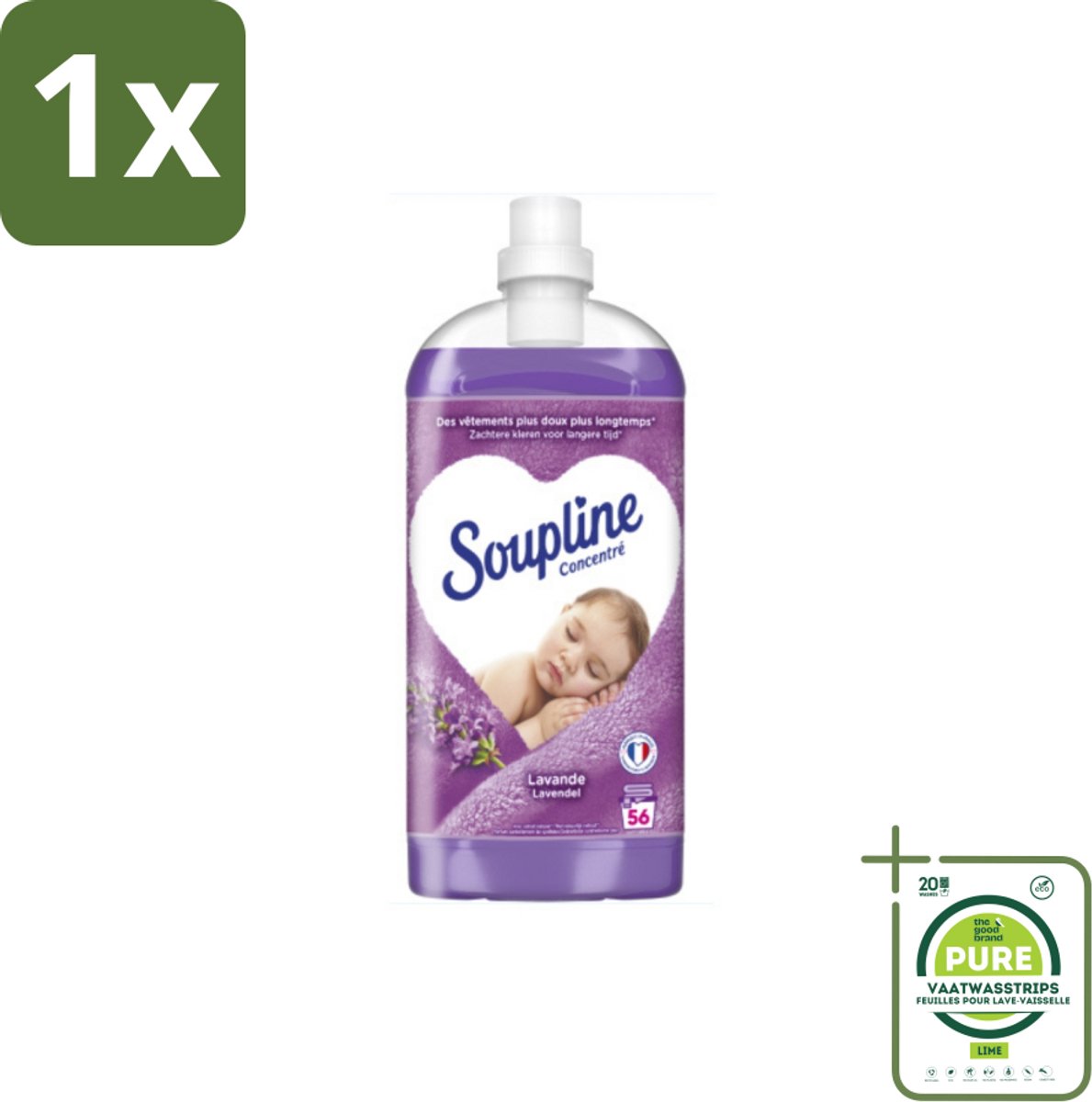 1 x Soupline - Wasverzachter - Lavendel - 56 Wasbeurten - 1.3L - Wasverzachter - Lavendelgeur - Wasgoed Verzachten - Wasverzachter Lavendel - Wasverzachter 56 Wasbeurten
