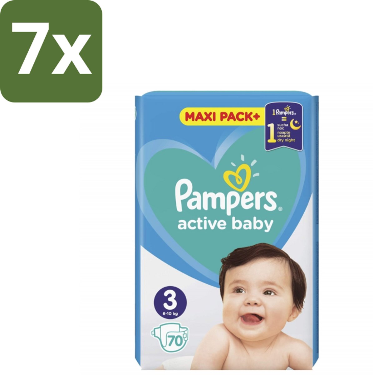 7 x Pampers – Luiers – Active Baby Maat 3 – 70 Luiers - Baby-luiers - Droge Billetjes - Huidbescherming - Luchtdoorlatende Luiers - Absorberende Luiers