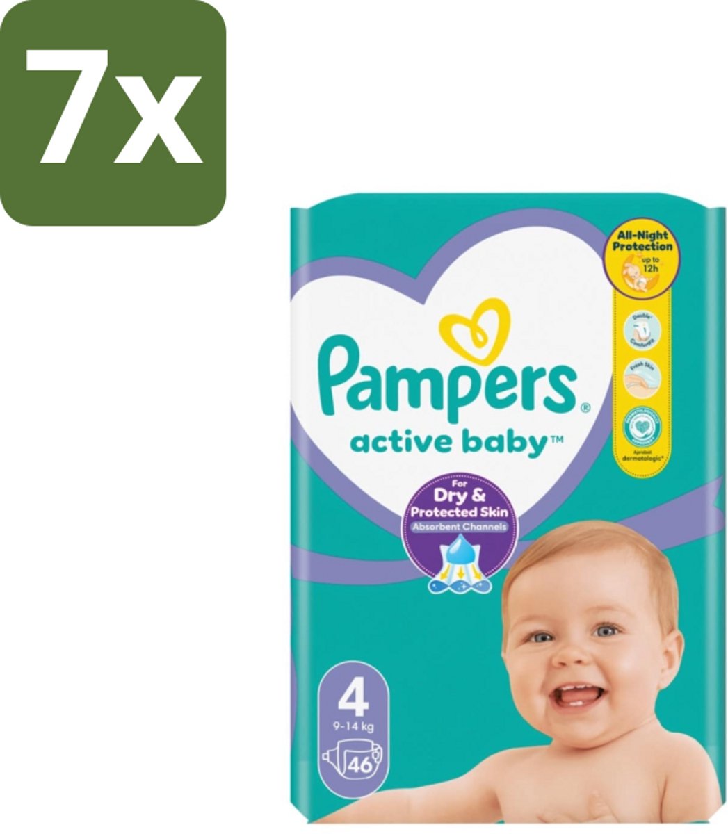 7 x Pampers – Luiers – Active Baby Maat 4 – 46 Luiers - Baby Luier - Baby Droog - Baby Comfort - Baby Nacht - Baby Huid