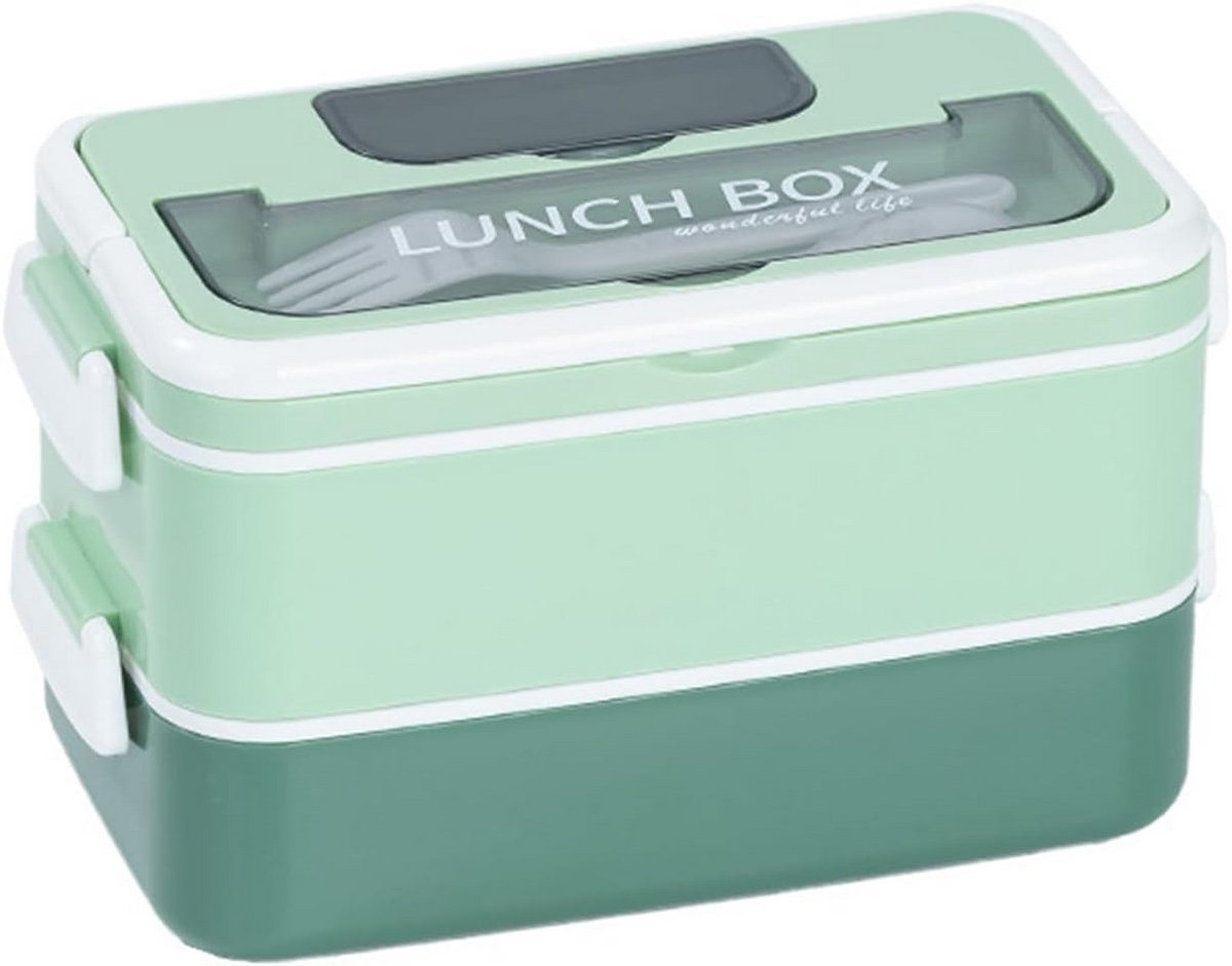 Stapelbare Bento Lunchbox 1600 ml met 2 Lagen en Lekvrije Compartimenten