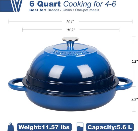 Gietijzeren Broodpannen voor Brood, 5,7 L Braadpan van Emaille Gietijzer,26cm Dutch Oven met Deksel,Geëmailleerde Stoofpan met Rijsmand,Gietijzeren Stoofpan voor Keuken,Bakken, Stoven & Braden (Wit
