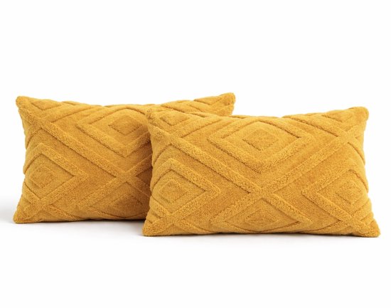 Lot de 2 Coussins décoratifs 30x50 cm Jaune ocre | Coussins intérieurs inclus | Moelleux, doux et pelucheux | Coussins décoratifs allongés pour canapé et salon