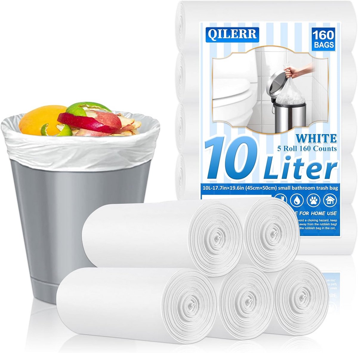160x Kleine Vuilniszakken 10 Liter Wit - Extra Sterk Scheurbestendig voor Badkamer en Toilet
