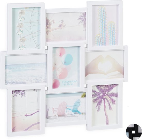 cadre photo relaxdays pour 9 photos - cadre photo collage - galerie photo - cadre plastique blanc