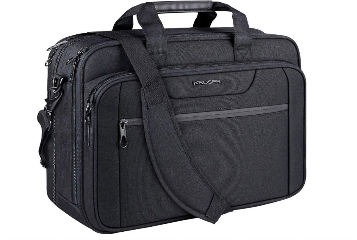Kroser 17 Inch Laptopaktetas – Verstelbare Capaciteit – Waterbestendig Nylon – RFID Opbergvakken – Extra Ruimte – Dames & Heren – Ultralicht Ontwerp – Hoogwaardige Schokdempende Voering – Zwart