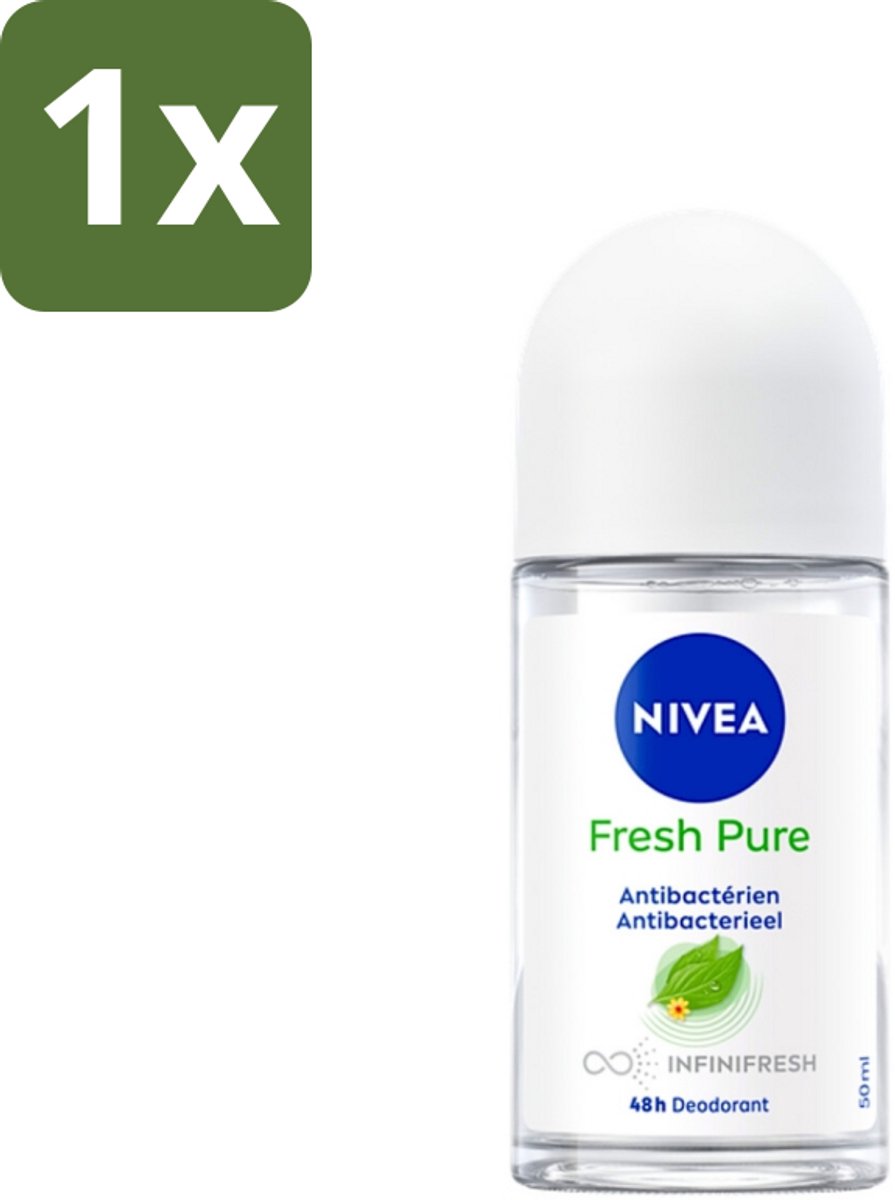 1 x Nivea - Deodorant - Roller - Fresh Pure - 48 Uur Lang Werkend - 50 ml - NIVEA Fresh Pure Deodorant Roller - 48 Uur Bescherming - Aluminiumvrij - Parabenenvrij - Huidvriendelijk