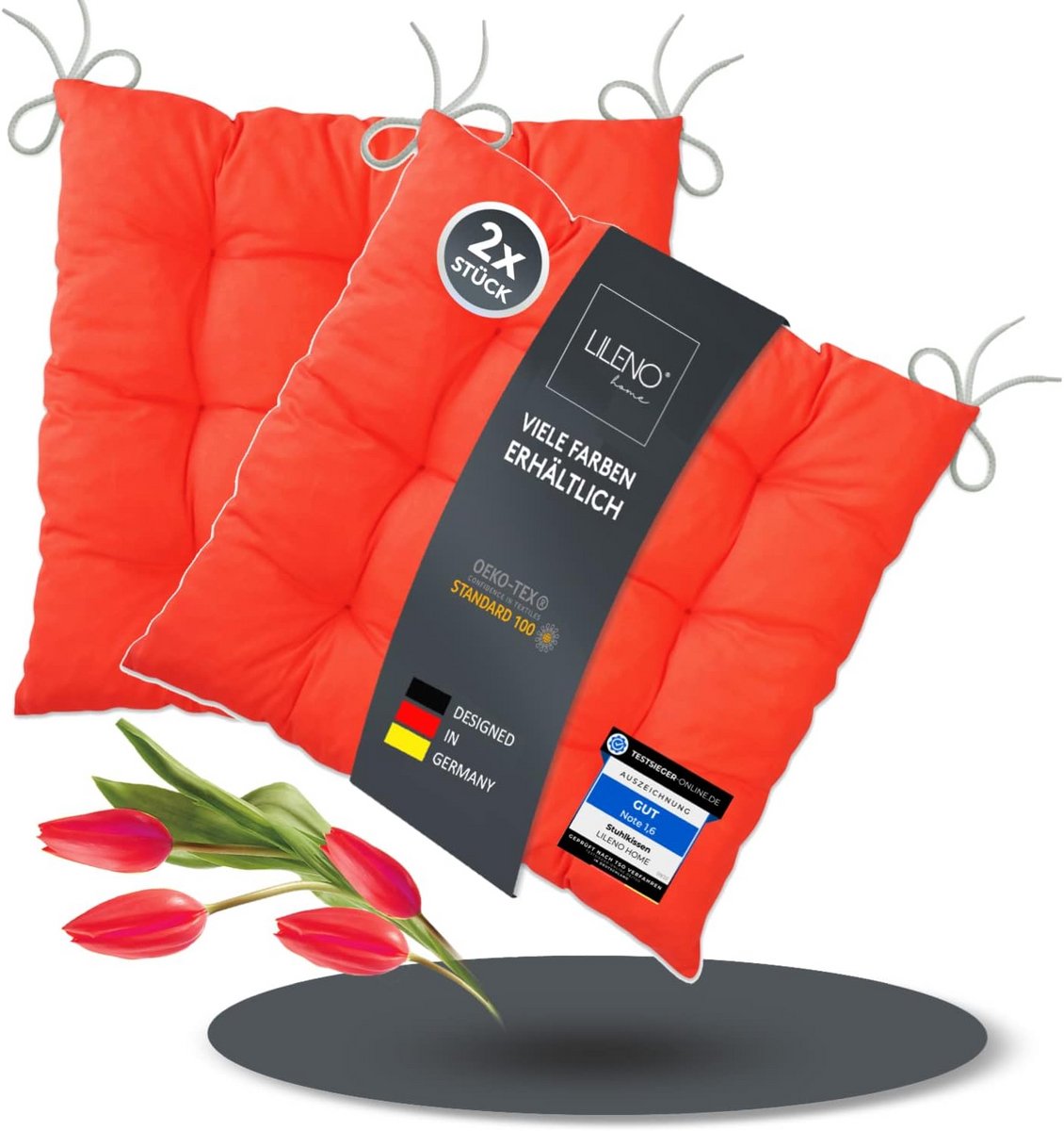 Set van 2 Comfortabele Stoelkussens voor Binnen en Buiten, Zitting 40x40 cm