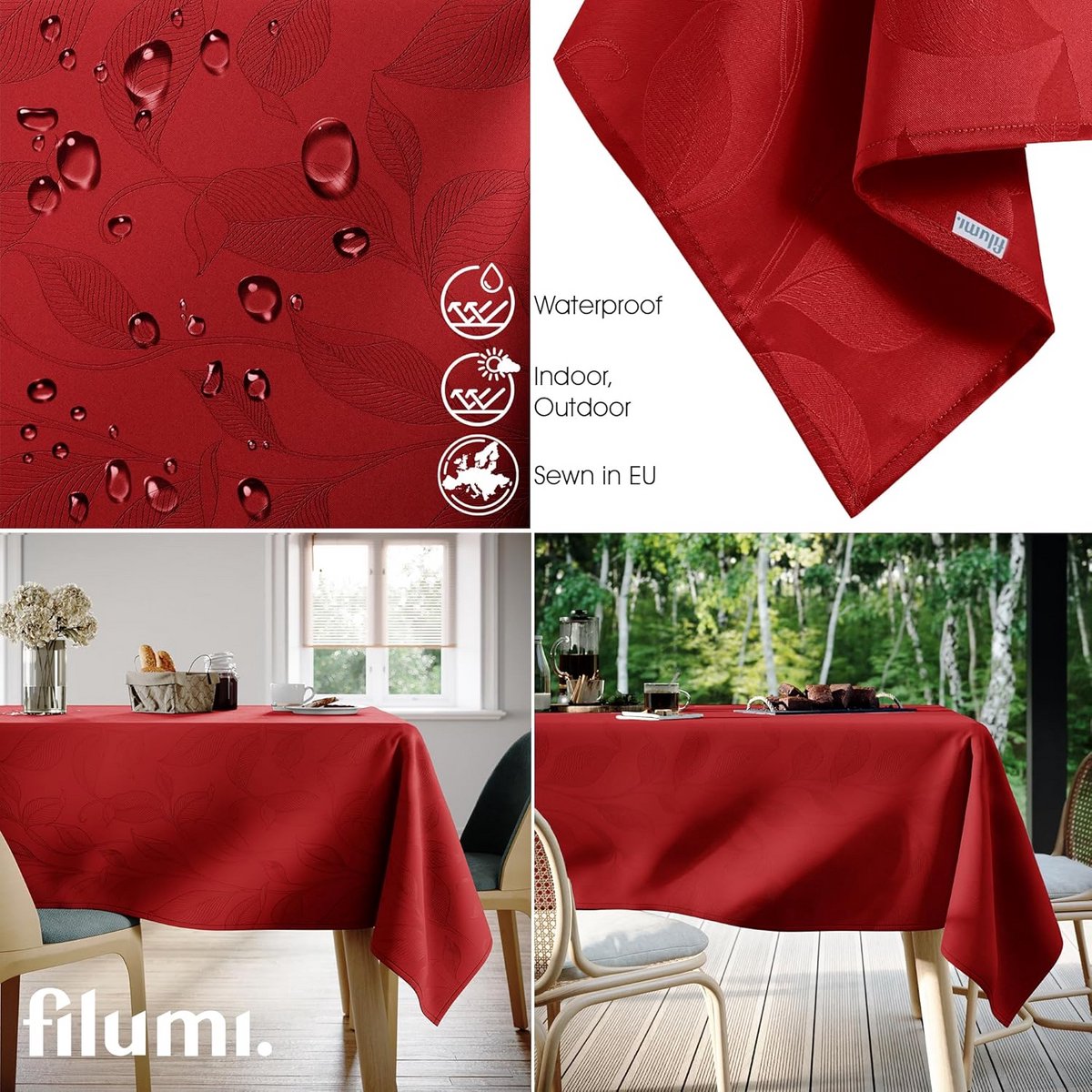 Tafelkleed 140x200 cm Rood Wasbaar Binnen en Buiten Plantenpatroon