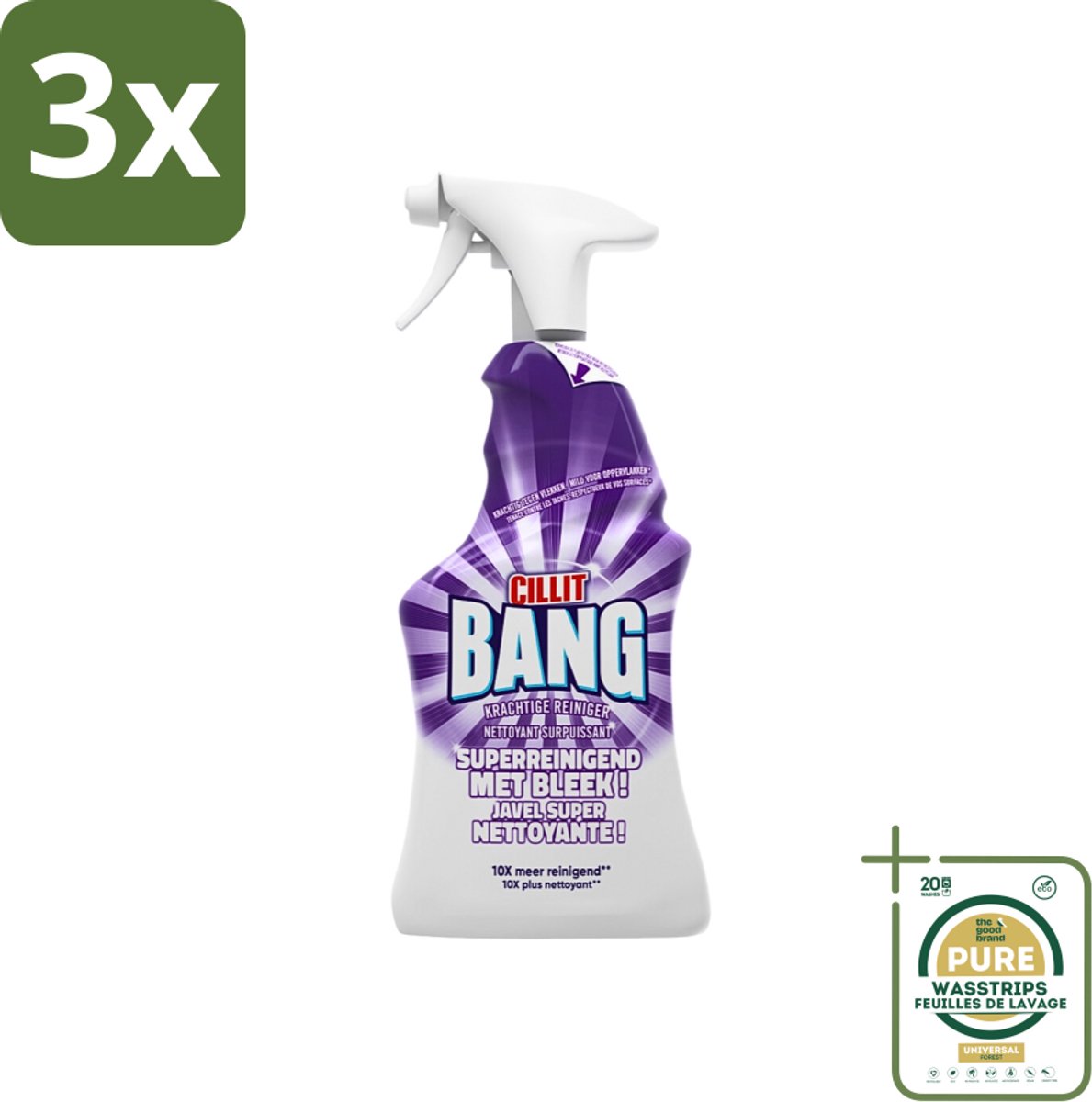 3 x Cillit Bang - Bleek - Verwijdert Hardnekkig Vuil - Sterke Bleekwerking - 750 ml - Grootverpakking - Allesreiniger - Bleek - Superreinigend - Hygiëne - Vuil Verwijderen