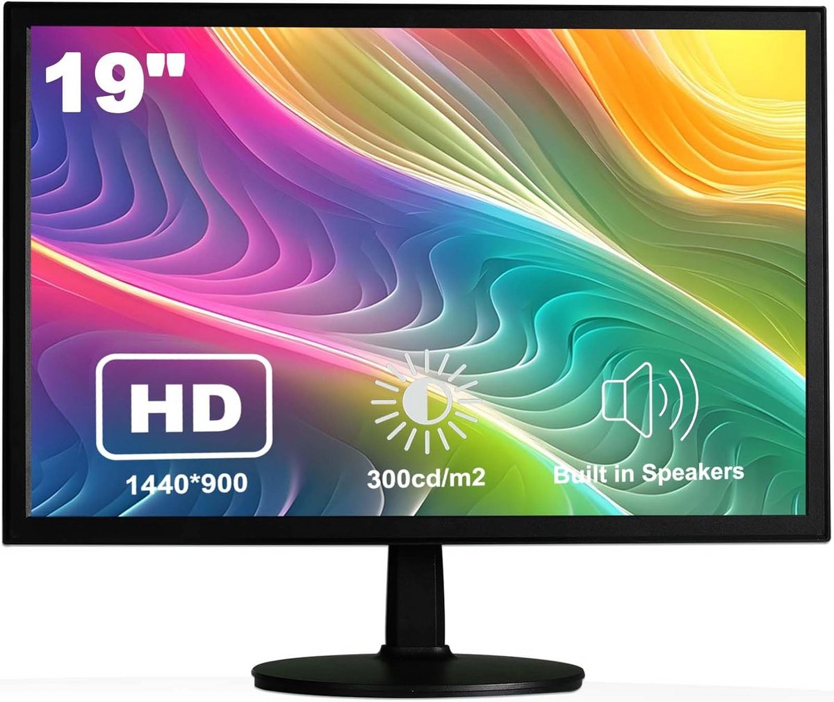 19 Inch PC Monitor Widescreen 1440x900 HDMI VGA Ingebouwde Speakers VESA Montage