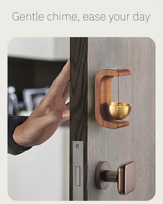 Magnetische winkelbel voor het openen van deuren - Vintage houten windgong deurbel met messing bel - Dopamine decoratie & draadloze zelfklevende deurbel voor veranda, muur, tuin, winkel, housewarming cadeau