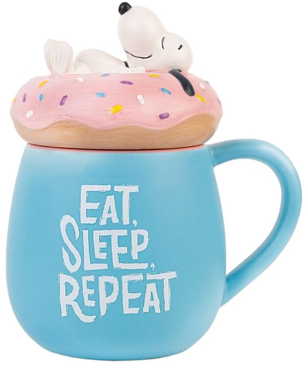 Snoopy Eat Sleep Repeat 3D Mok – 500 ml – Met Deksel – Magnetronbestendig - Exclusieve Collectie