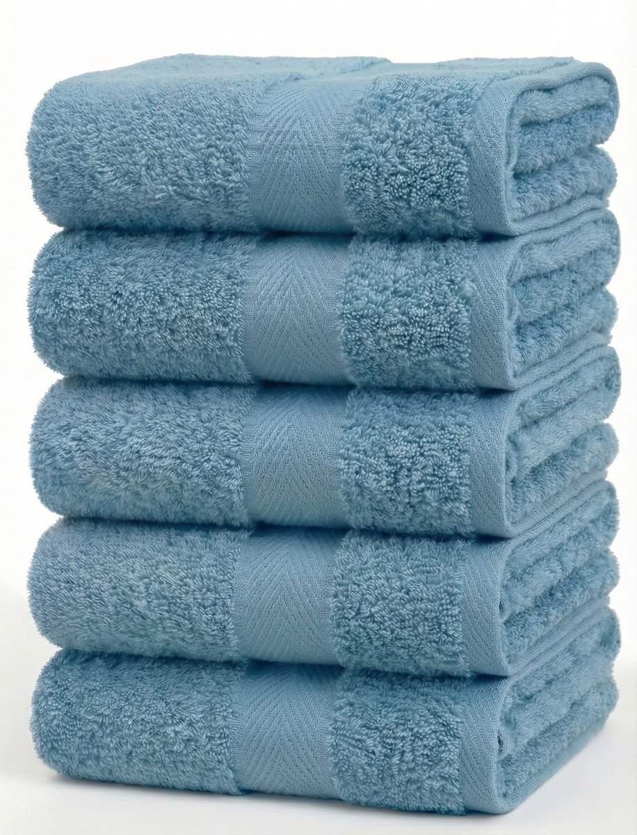 Blanche Nuit Handdoeken 50x100 cm - 5x Luxe Handdoeken - 100% Katoen - 500 gr/m2 - Blauw