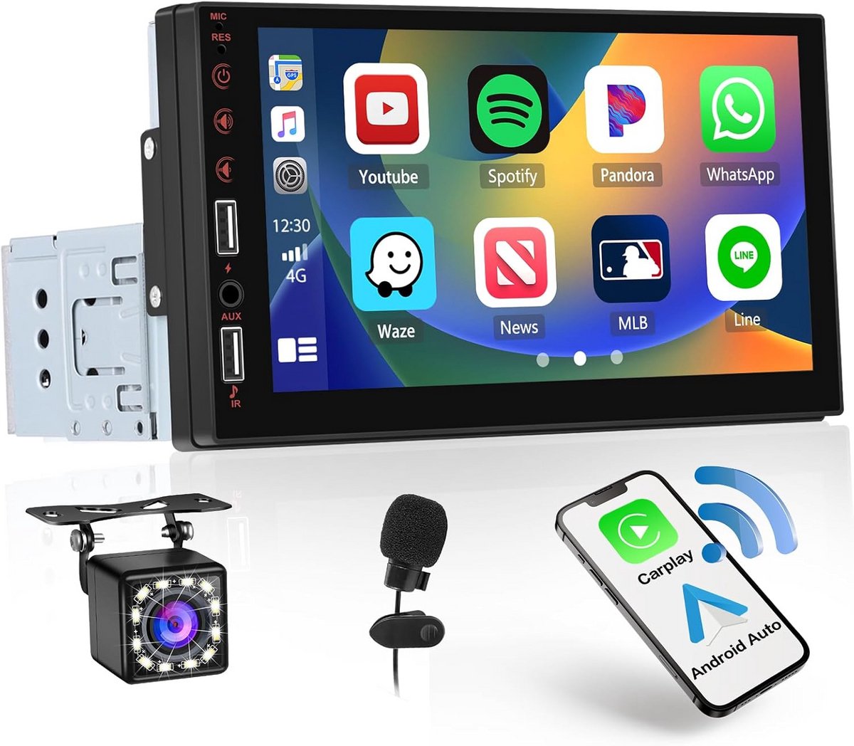 Auto Radio 1 Din 7 Inch Touchscreen met Draadloze Carplay en Android Auto