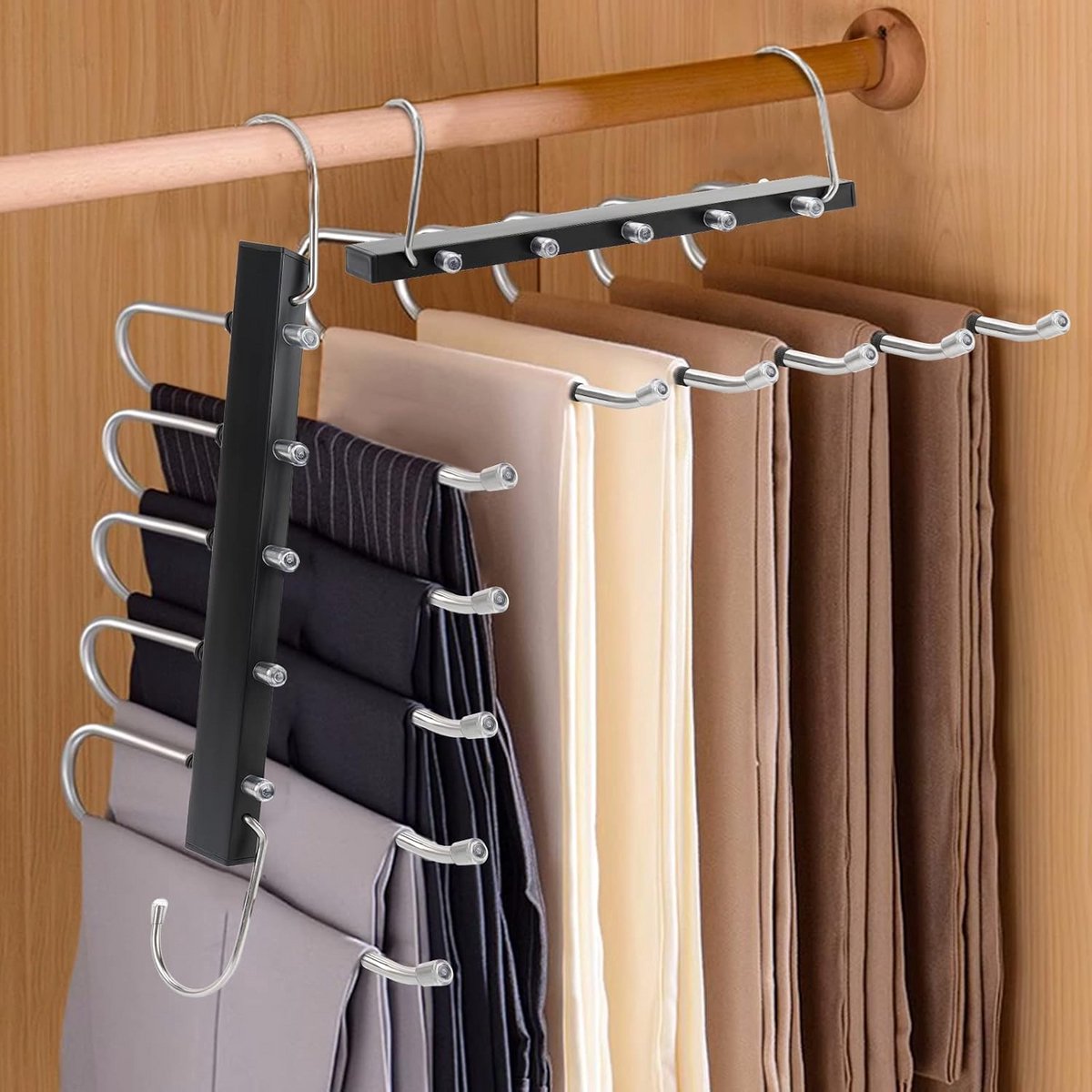 Ruimtebesparende Broekhangers 5-in-1 - Antislip RVS Kledingorganizer voor Kast